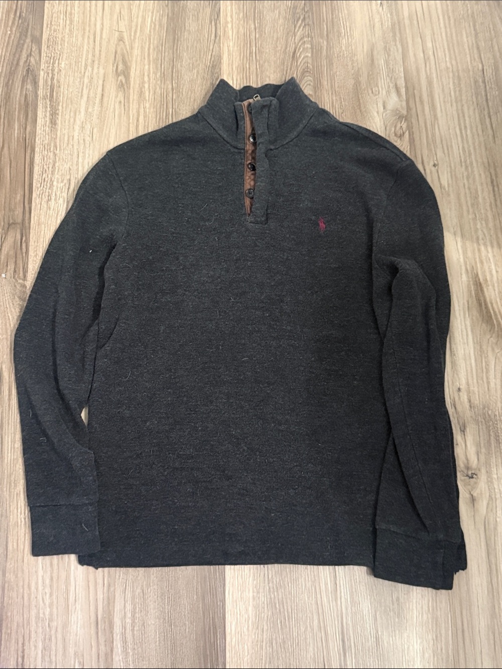 Polo by Ralph Lauren Dark Charcoal 1/4 Zip-Style Button Sweater size Medium